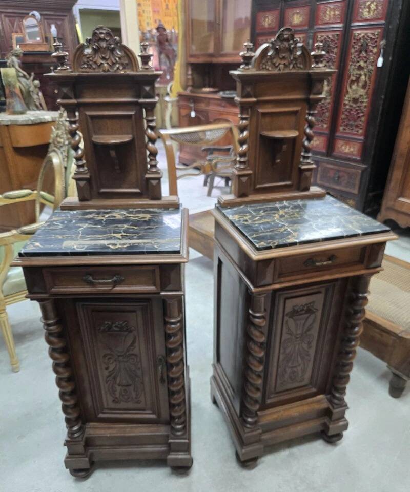 Pair of small side tables or bedside tables from the Napoléon III period, in walnut.