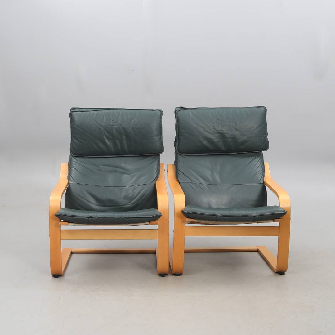 Noboru Nakamura for IKEA — “Points” Armchairs (Pair) — Birch & Leather