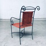 Wrought Iron and Leather Swirl Dining Chairs, Spain, 1960s, Set of 6