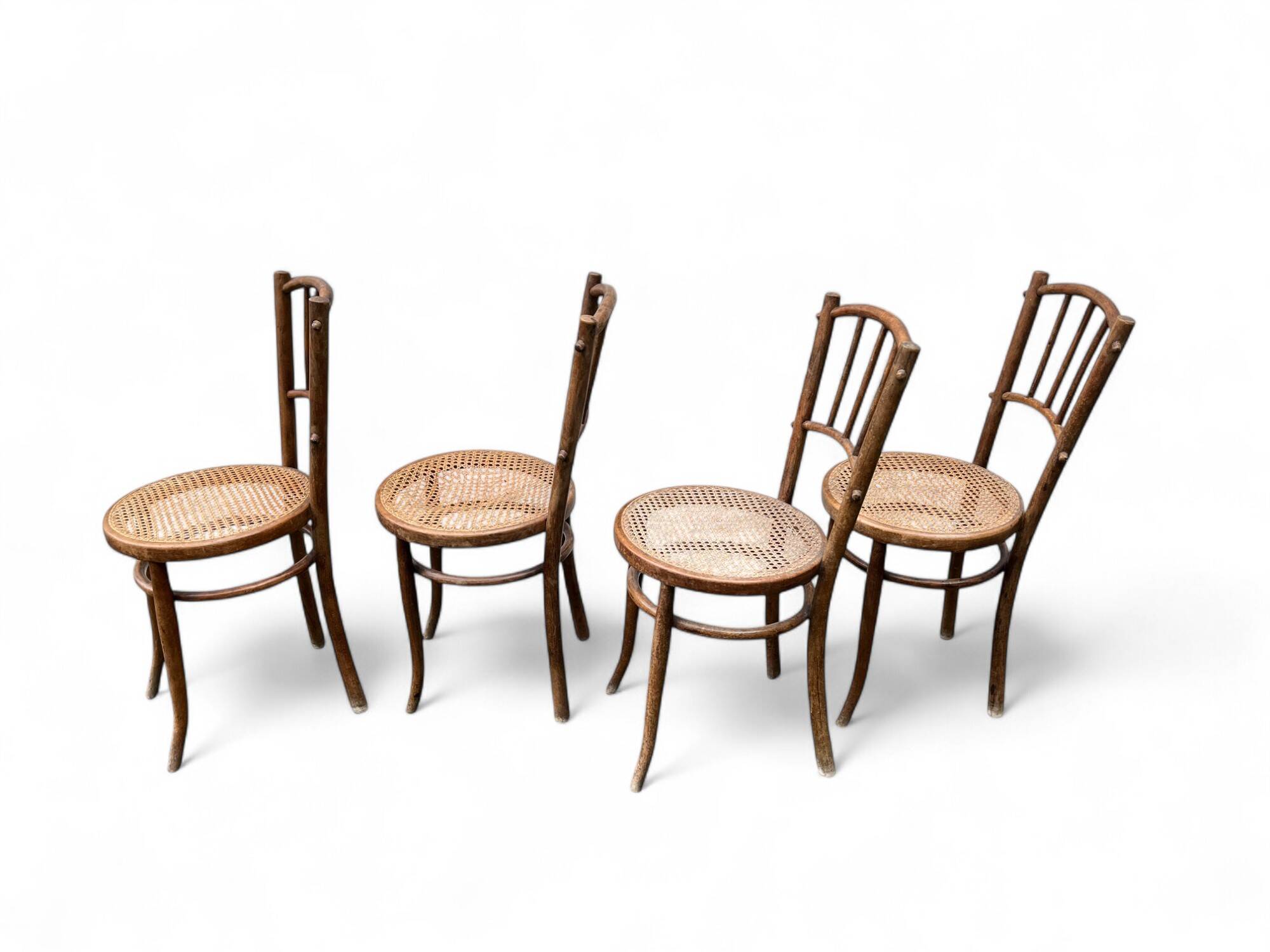 Quatre chaises bistrot bois et cannage XXème
