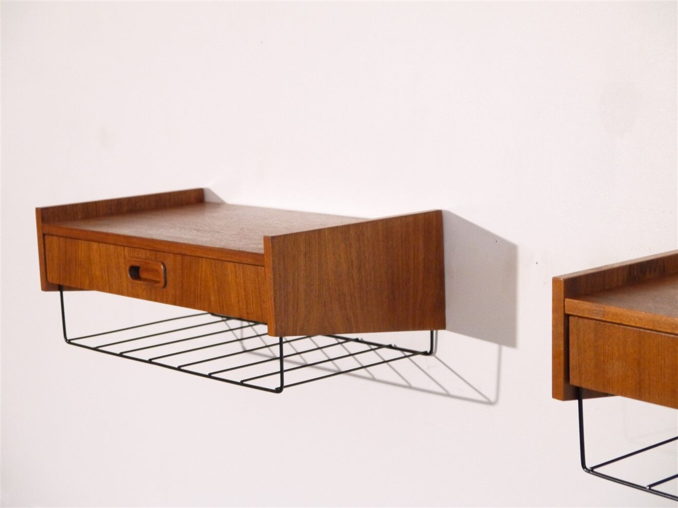 Pair of vintage Scandinavian hanging bedside tables 1960