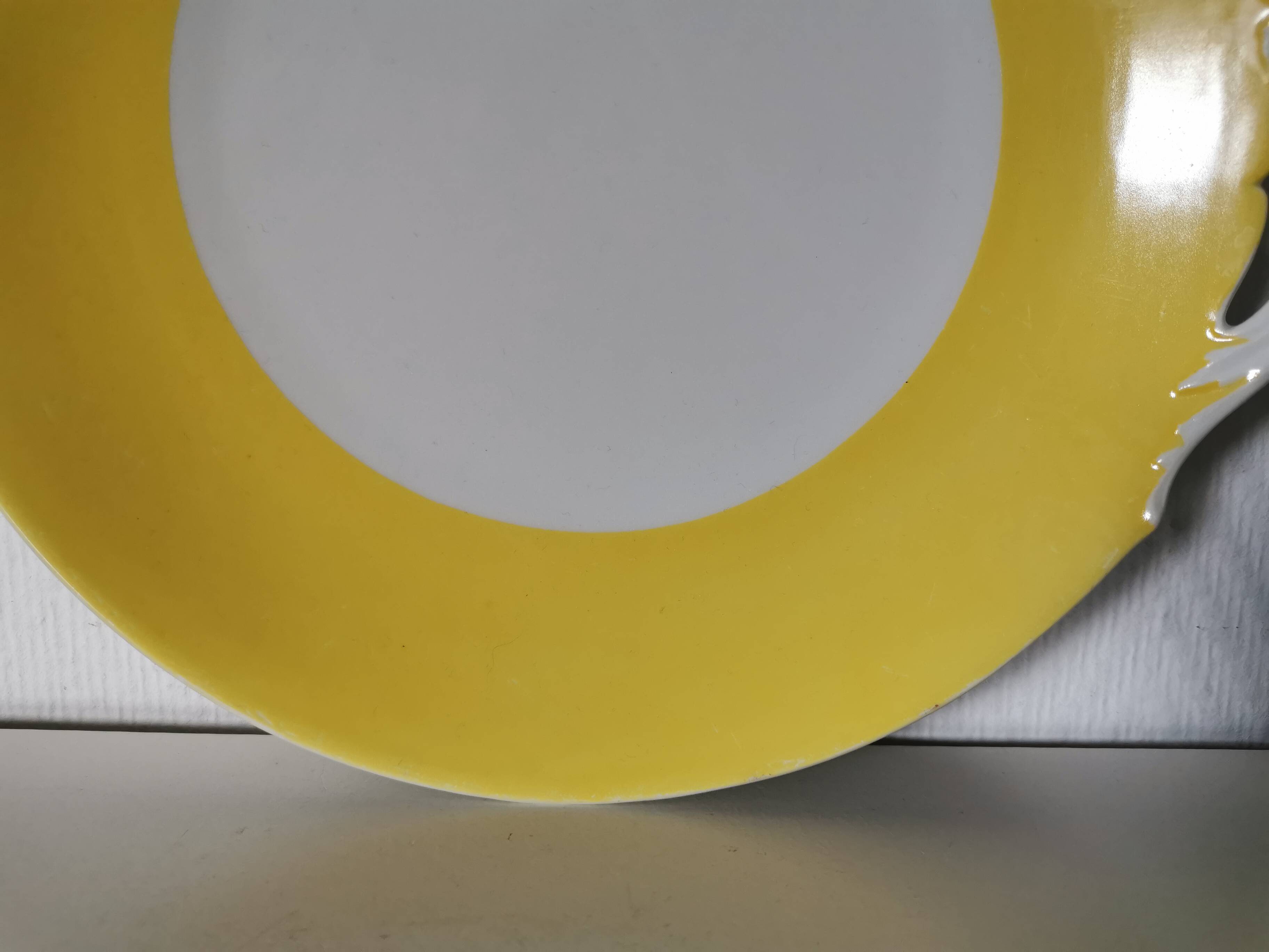 round yellow and white Limoges porcelain serving dish