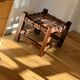 Wooden Brazilian Brutalist Leather Foot Stool Pouf