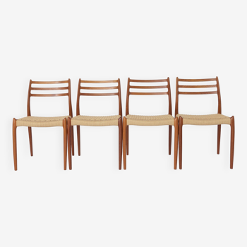 4 chaises Niels Moller #78 Teck Danois Années 1960 Vintage