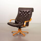 Noboru Nakamura Design Chocolate Brown Padded Leatherette Swivel Chairs 70s