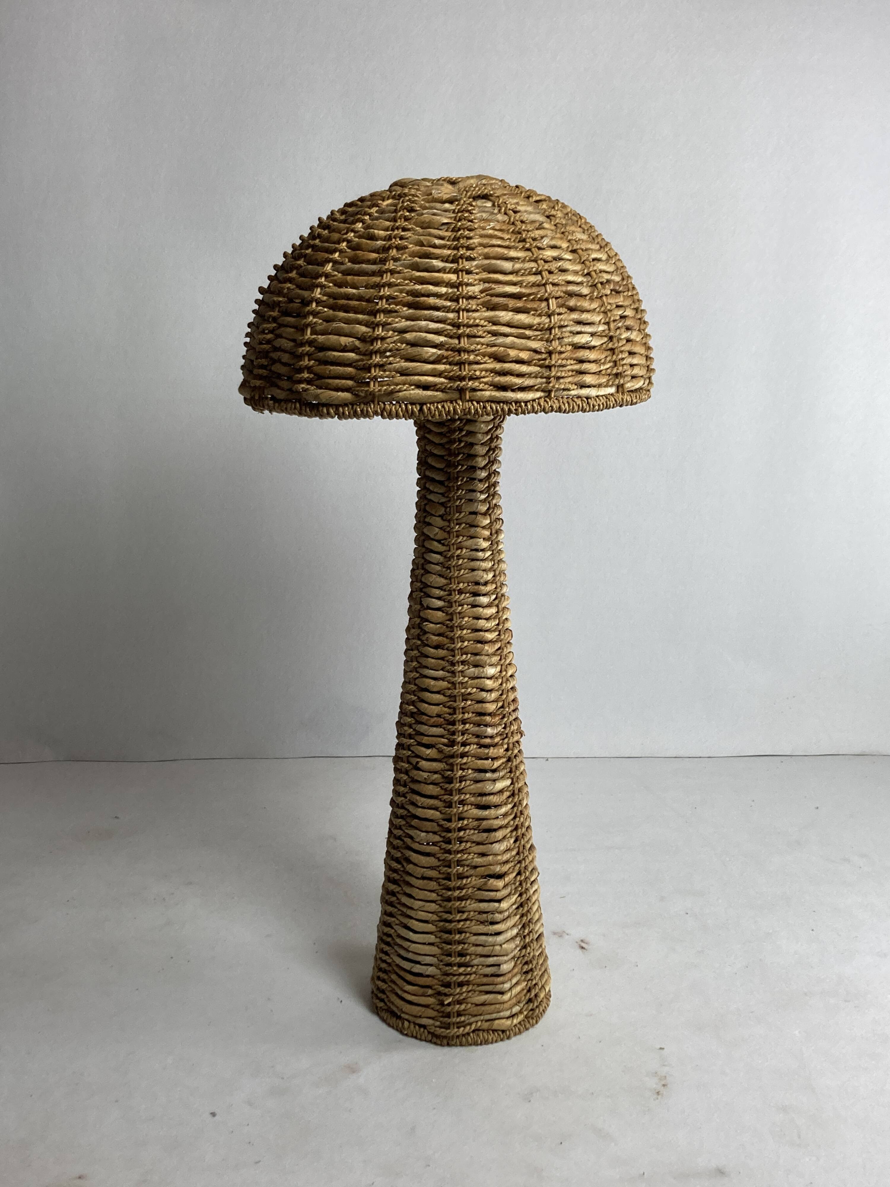 Rattan woven banana leaf mushroom floor lamp, 1960s