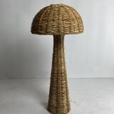 Rattan woven banana leaf mushroom floor lamp, 1960s