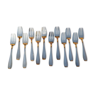 Box 12 cake forks in silver metal art deco