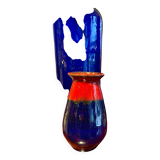 Vase en céramique Jasba West Germany rouge et bleu, années 60