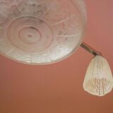 Art deco nickel plated bronze chandelier with art deco tulip glass, ceiling lamp, art deco pendant light, 30