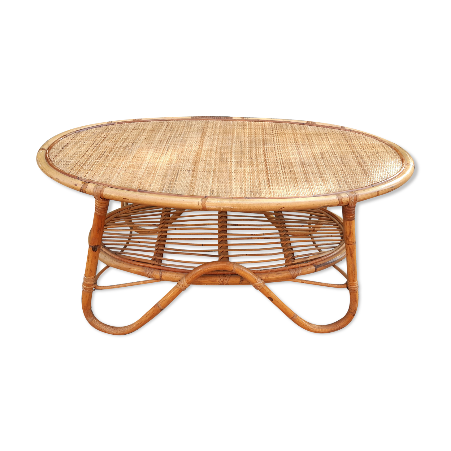 Rattan and wicker coffee table Italy 1960