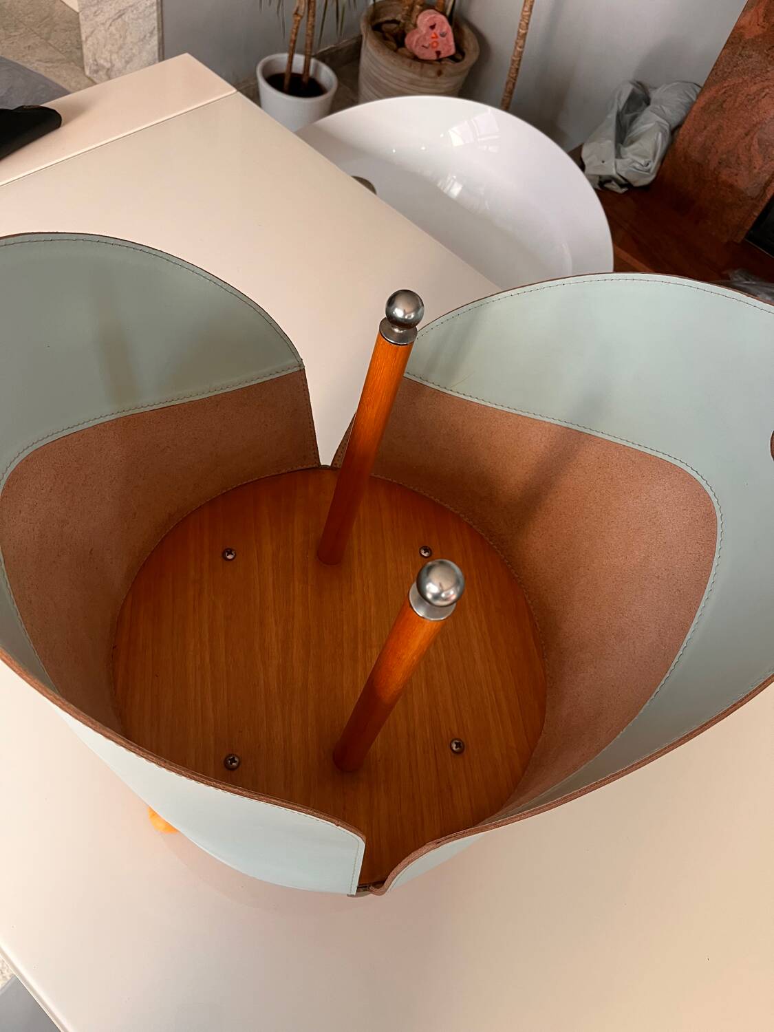 Vintage leather magazine holder