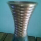 Brass vase, owl decoration, enamel inlays