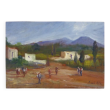 Huile sur bois de Riccardo Capone Village Italie Années 50 60