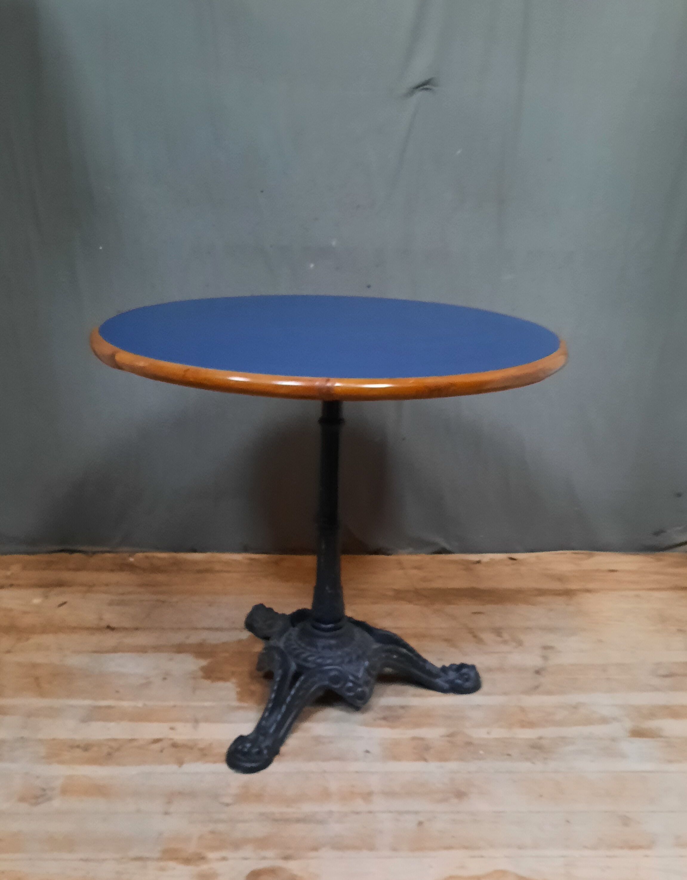 Bistro table round wooden top covered with plastiqye