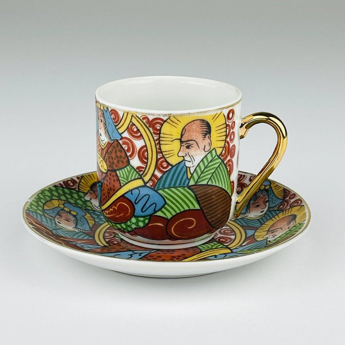 Japanese porcelain coffee service Lithophane Geisha, 1950s, set of 10.