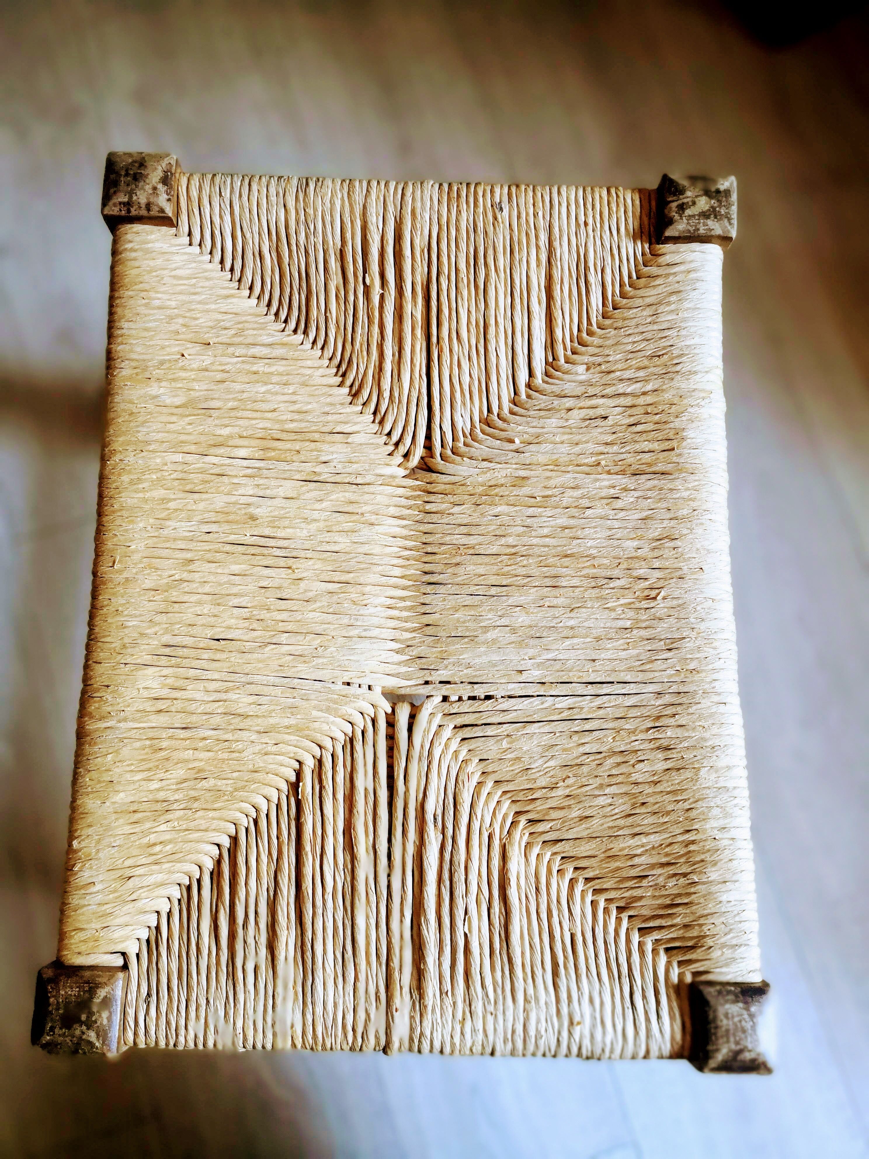 Wood & braided straw stool