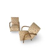 Ensemble de fauteuils Art Déco avec accoudoirs en hêtre arqués.