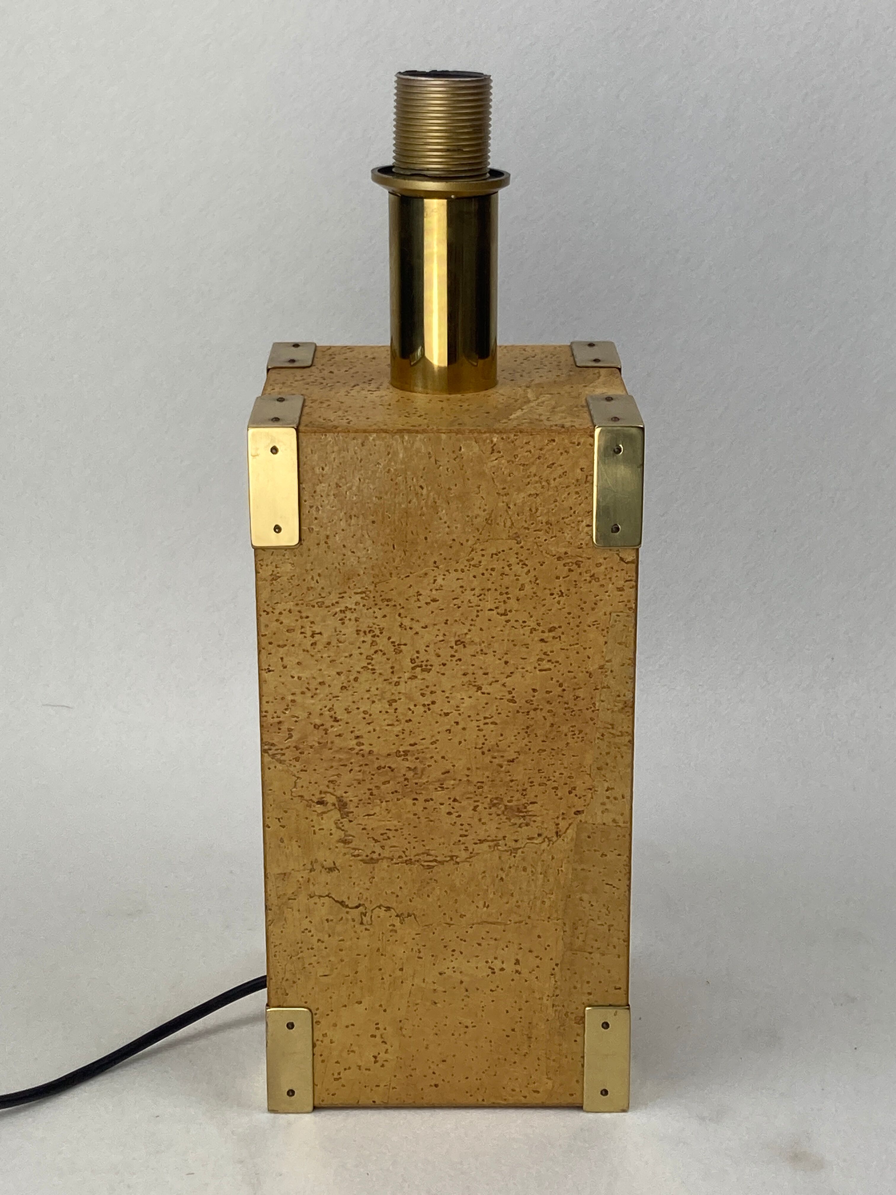 Cork and brass table lamp, bouclé shade. Leola Design Germany 1970s