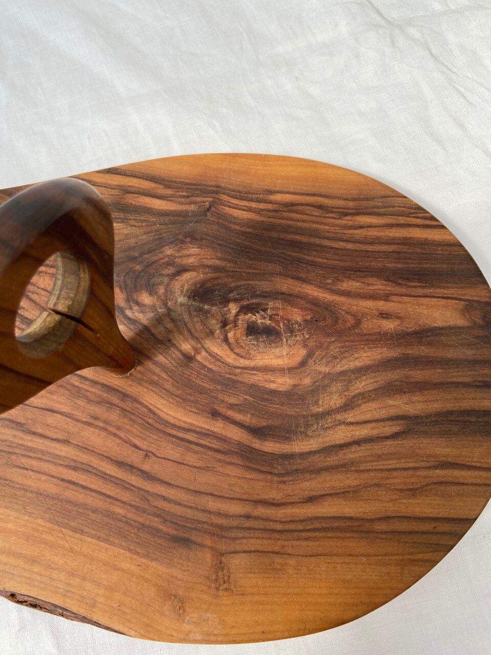 Olive wood cheese platter with knife (probably not original)