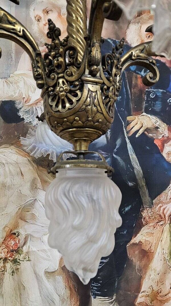 Important lustre en bronze doré à cinq lumières époque Napoléon III XIXe
