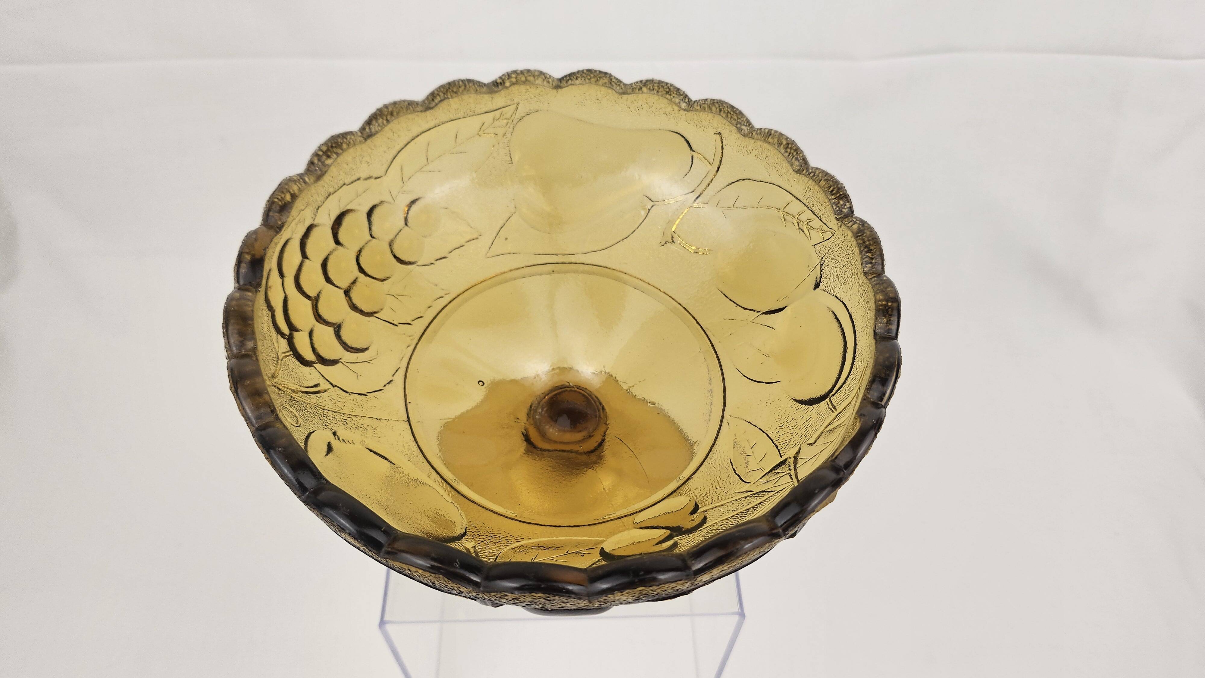 Amber glass compote – retro footed bowl vintage years
