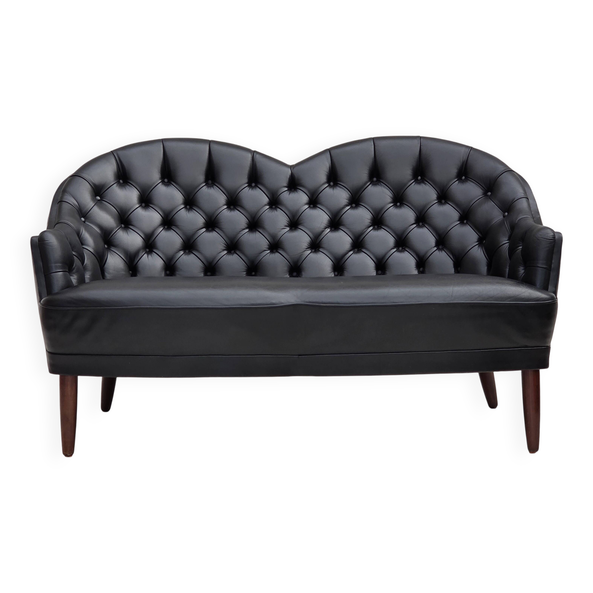 1960s, Scandinavian sofa in black furniture leather.