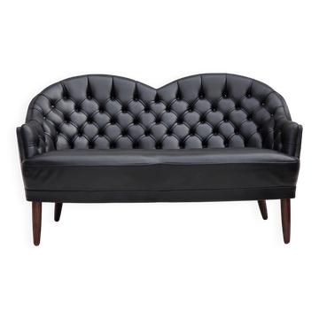 1960s, Scandinavian sofa in black furniture leather.