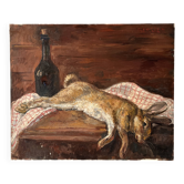 Oil painting on canvas of a still life with a hare circa 1950