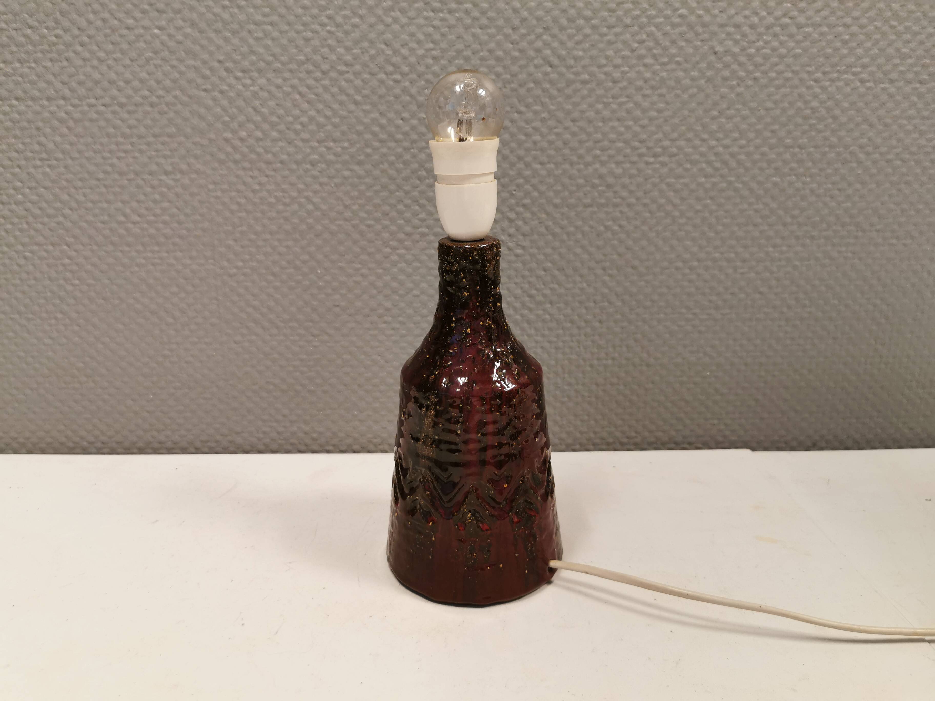 Ceramic table lamp in beautiful glaze, Danish and estimated from the 1970s.