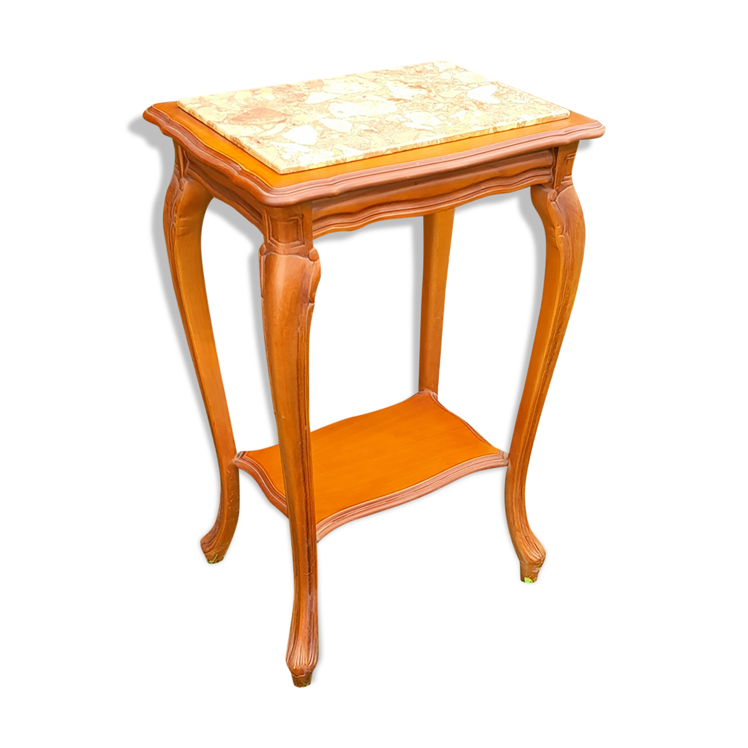 Louis XV style pedestal table/harness in solid cherry topped with marble