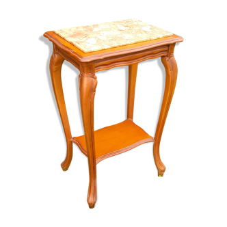 Louis XV style pedestal table/harness in solid cherry topped with marble