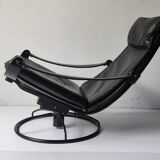 Black leather armchair by Åke Fribytter for Nelo möbel from the 70s