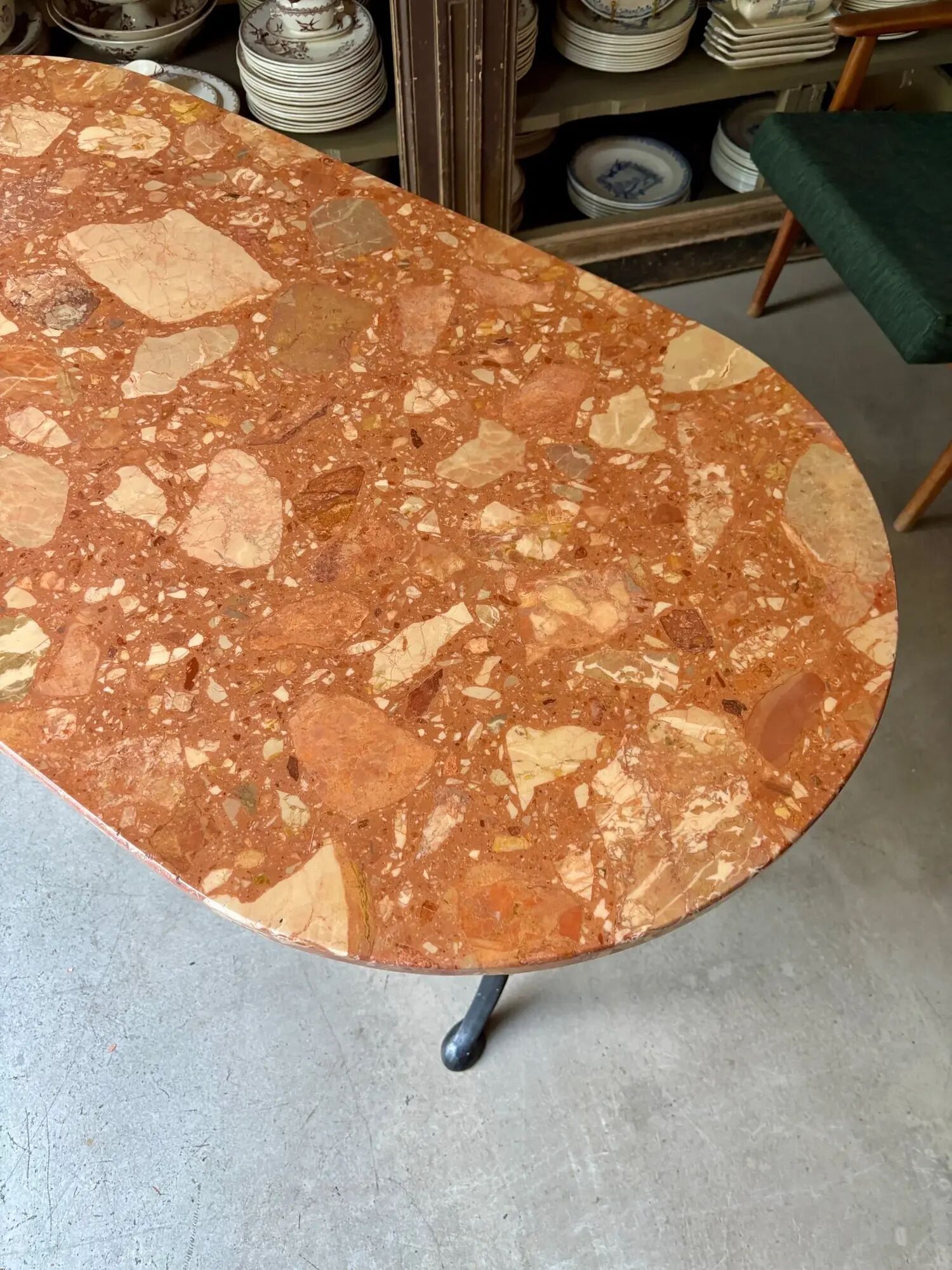 Oblong bistro table in Caunes stone and black cast iron, 120 x 60 cm