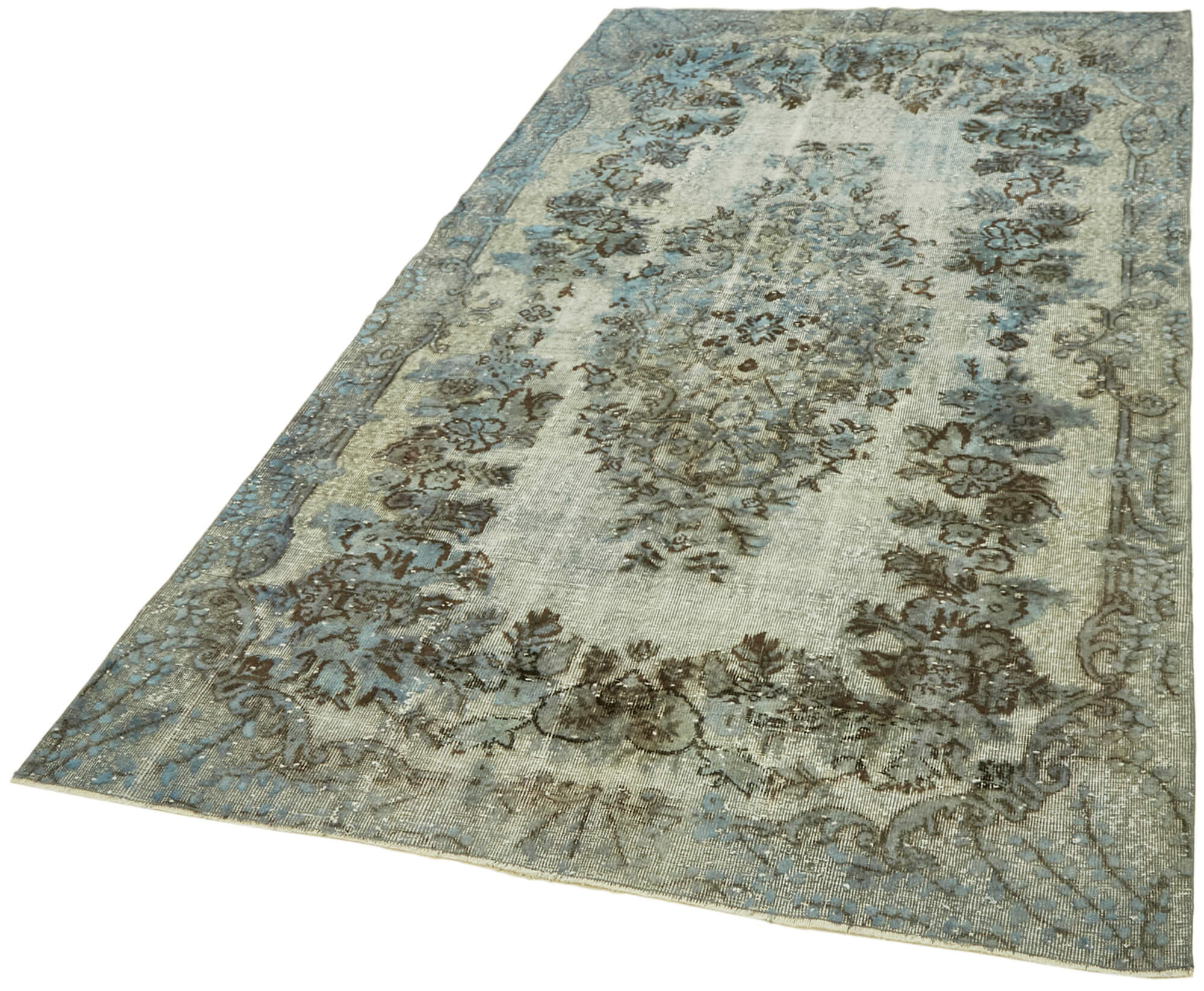 Hand-knotted vintage turkish 1980s 176 cm x 284 cm blue rug