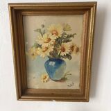Antique framed watercolor bouquet of flowers