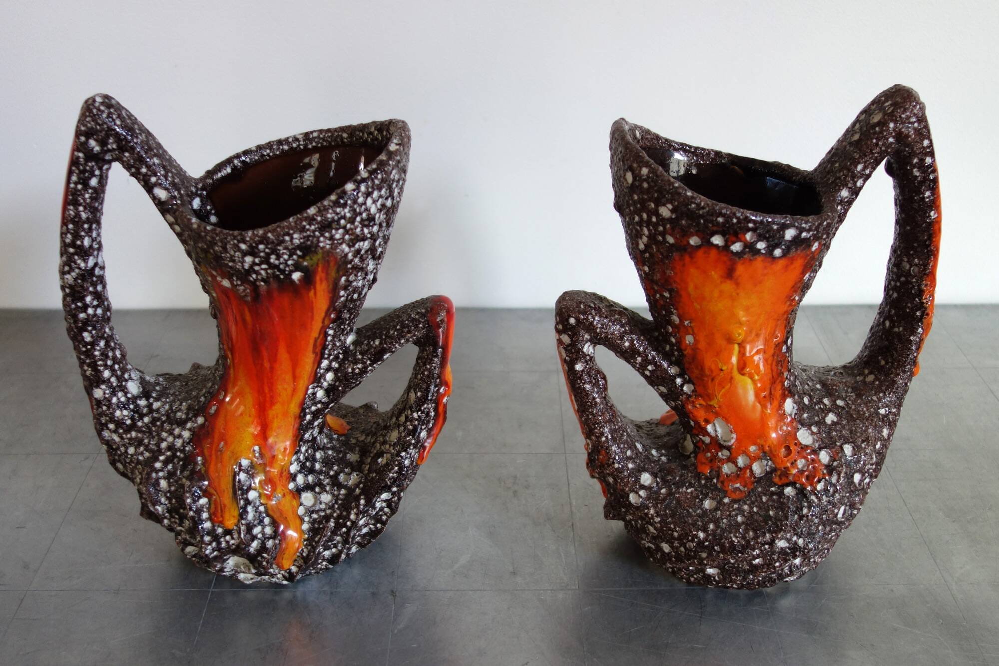 Pair of Fat Lava Vallauris vases from the 1950s