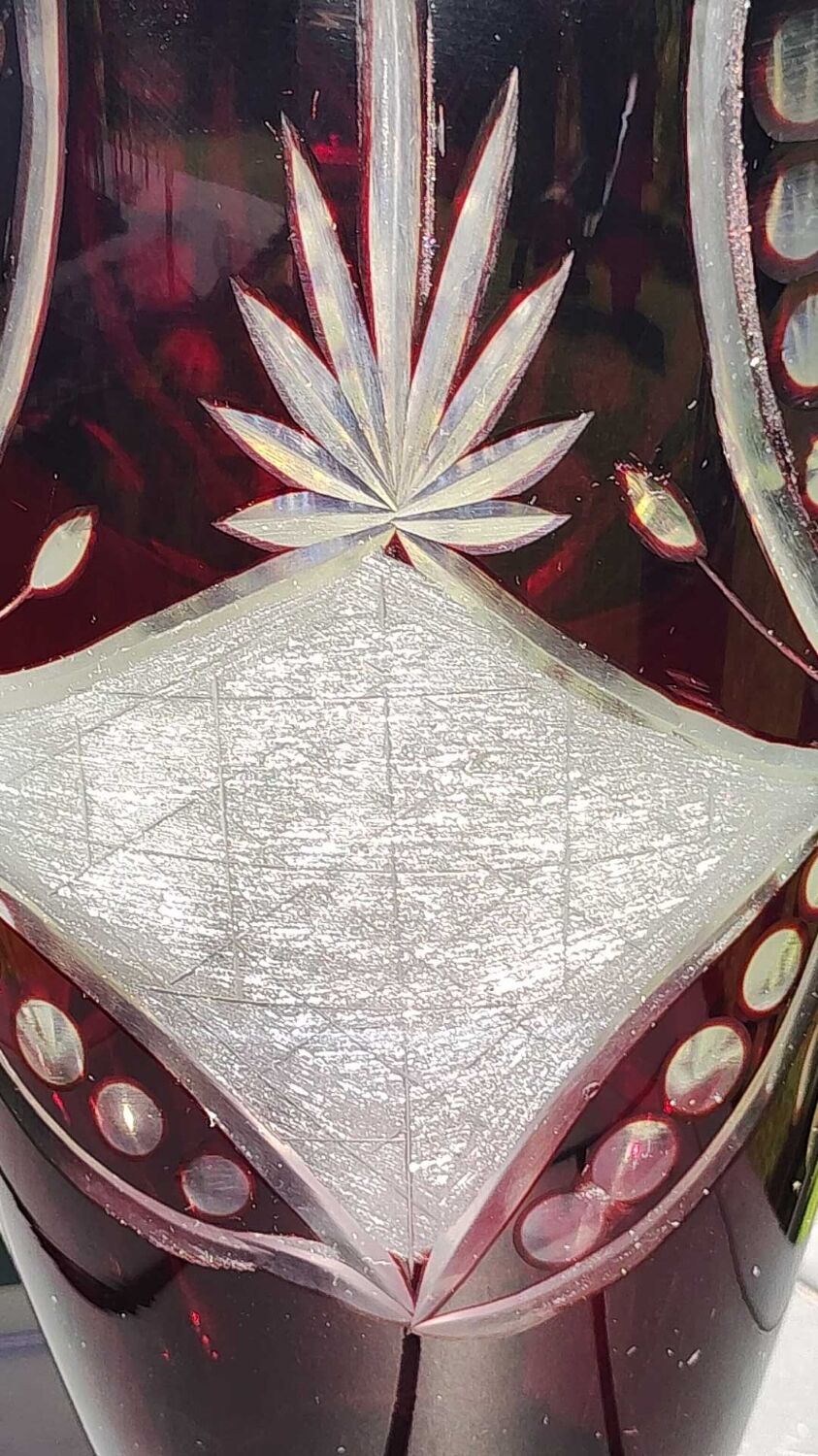 Bohemian/Czech Boho crystal vase, Burgundy red, vintage