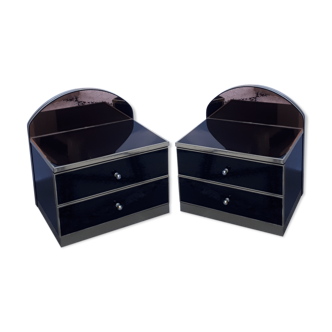 Pair of black lay bedsides and 70s gold metal