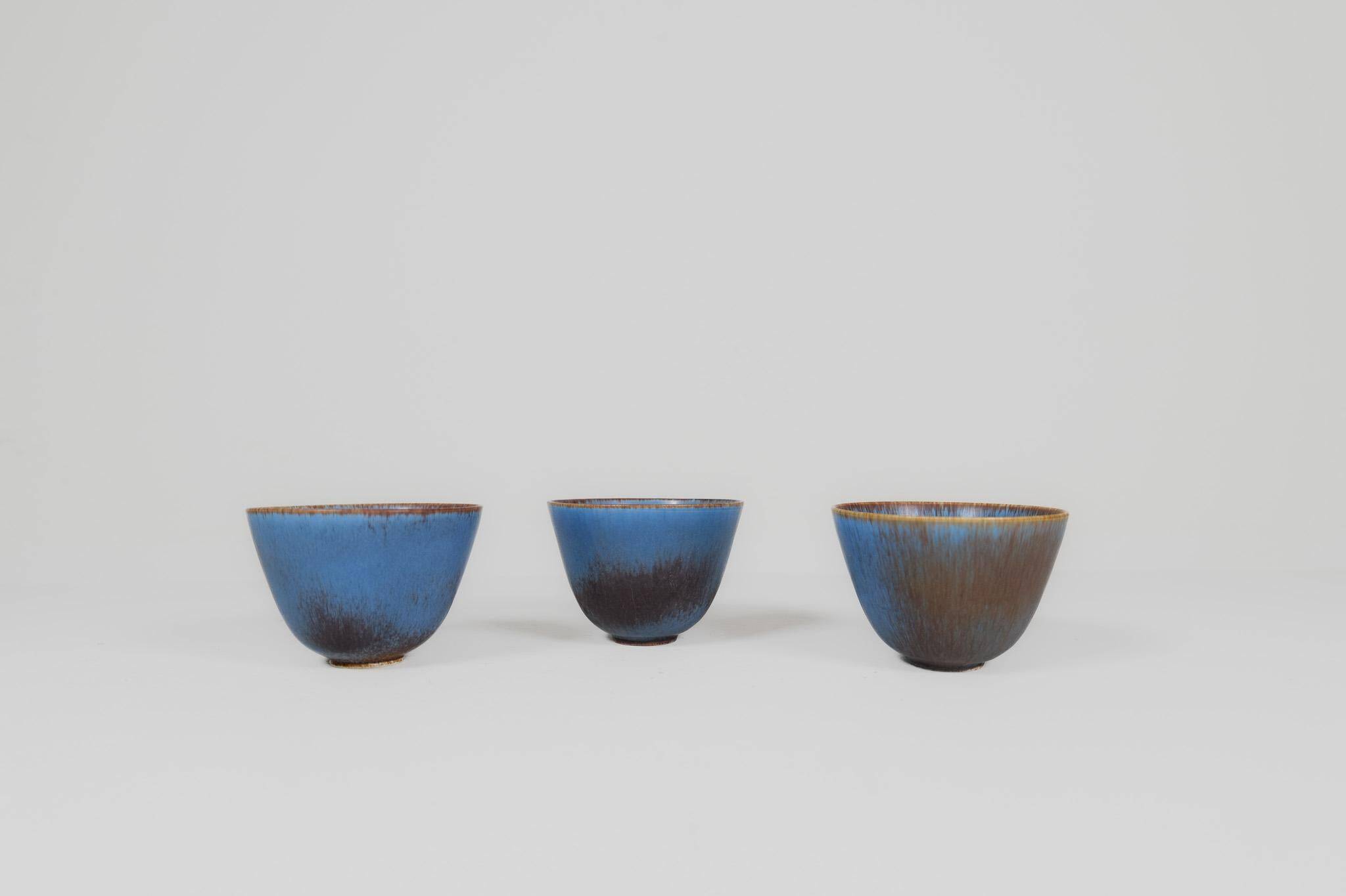 Mid-Century Modern Set of 3 Bowls Rörstrand Gunnar Nylund, Sweden, 1950s