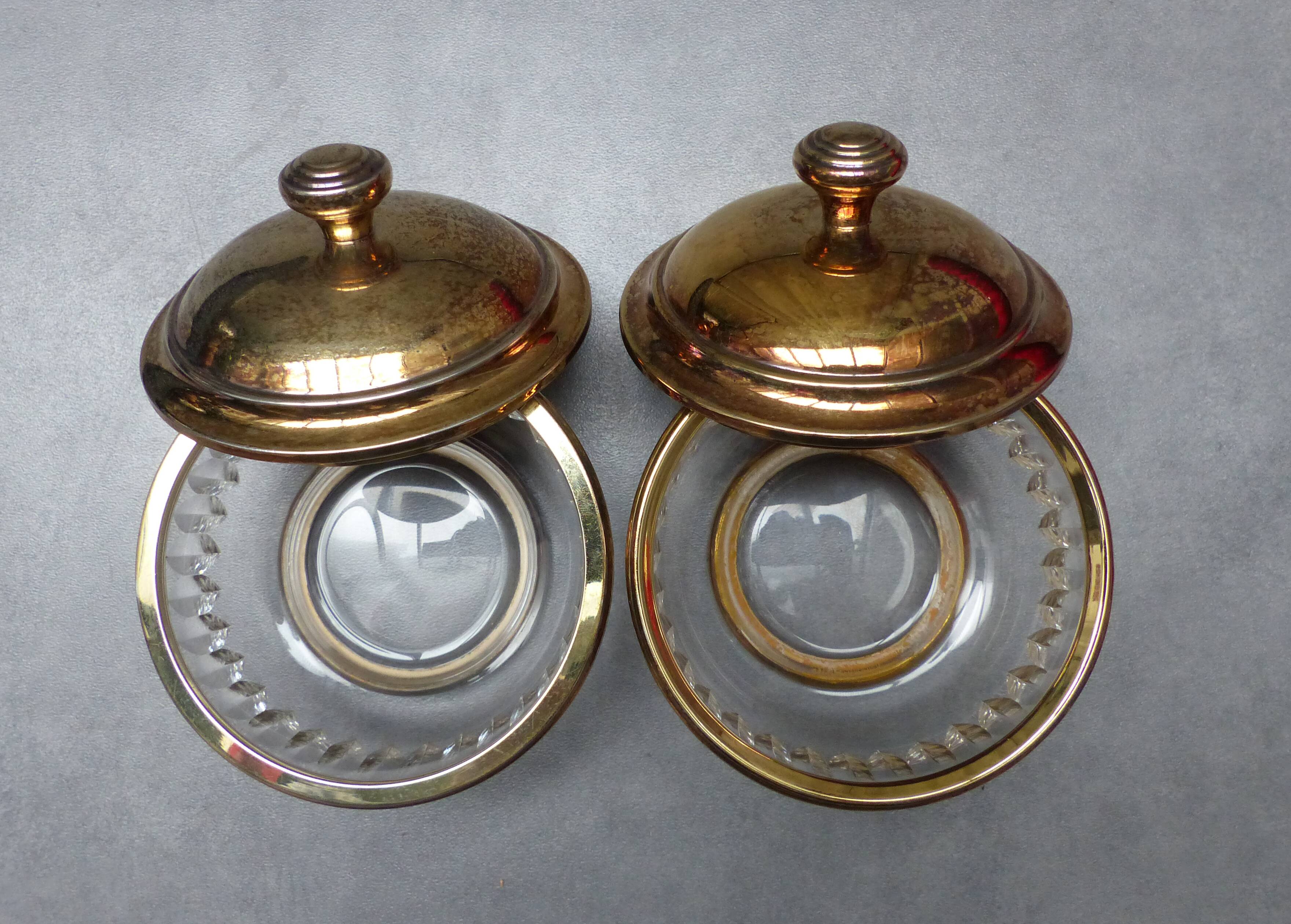 2 old-cut glass jars with gold-plated lid