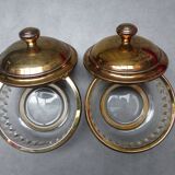2 old-cut glass jars with gold-plated lid