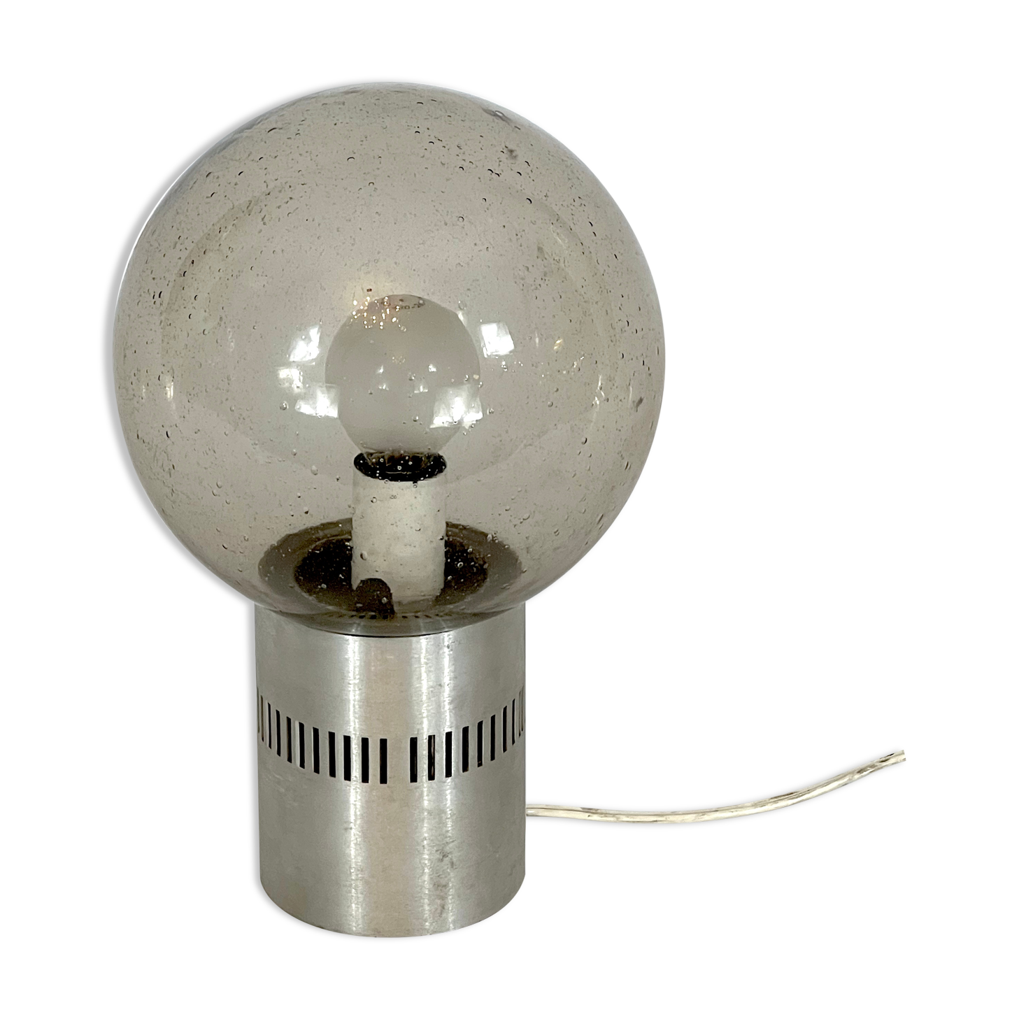 Stilux Milano, Mid-century aluminum and bullicante glass table lamp