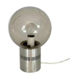Stilux Milano, Mid-century aluminum and bullicante glass table lamp