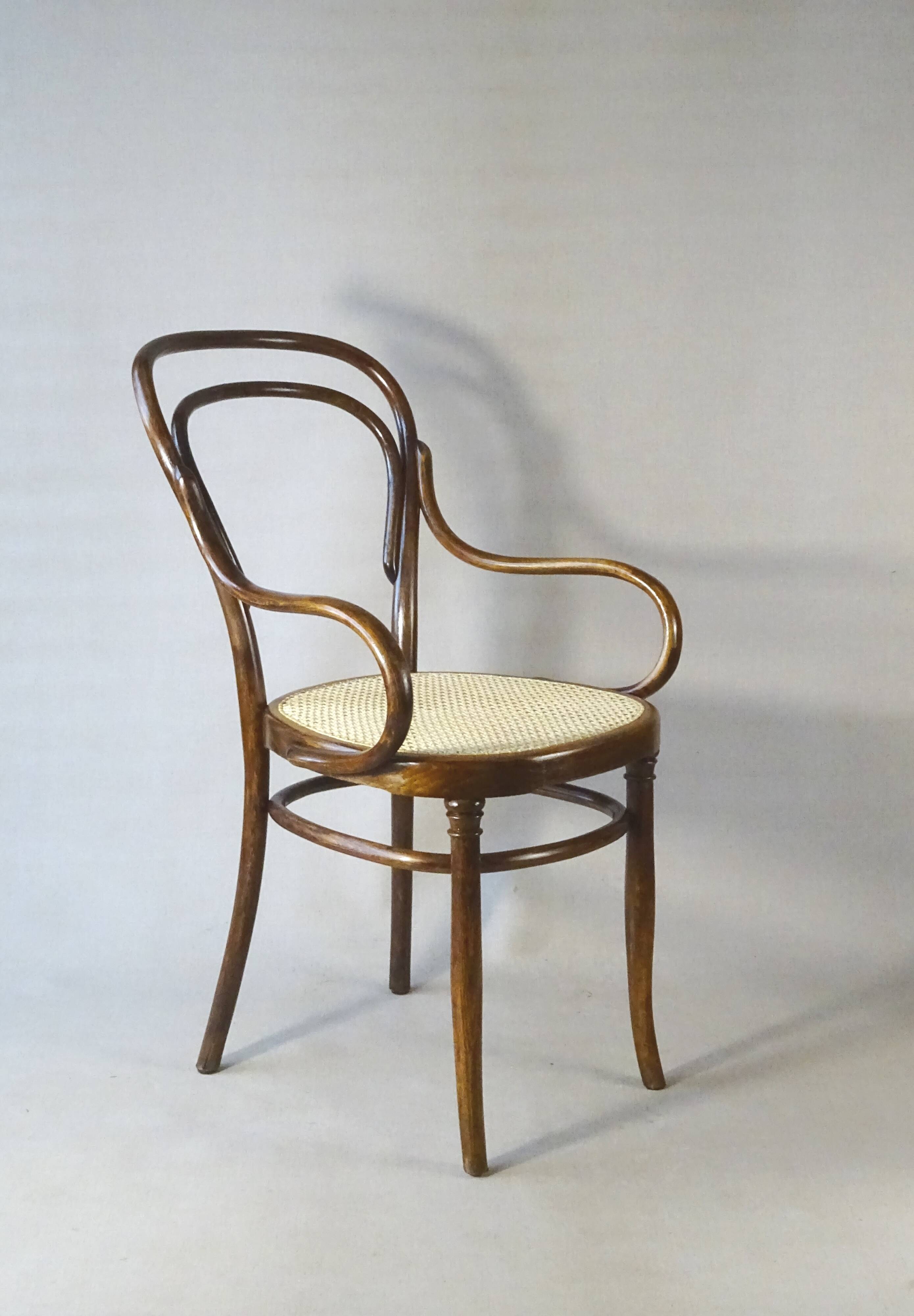 Cane bistro armchair N°14, by Hofmann 1895, Art Nouveau.