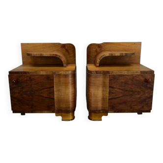 Tables de chevet Art Déco des années 1930 en finition noyer, Tchécoslovaquie