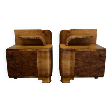 1930s Art Deco Nightstands in Walnut Finish, Czechoslovakia