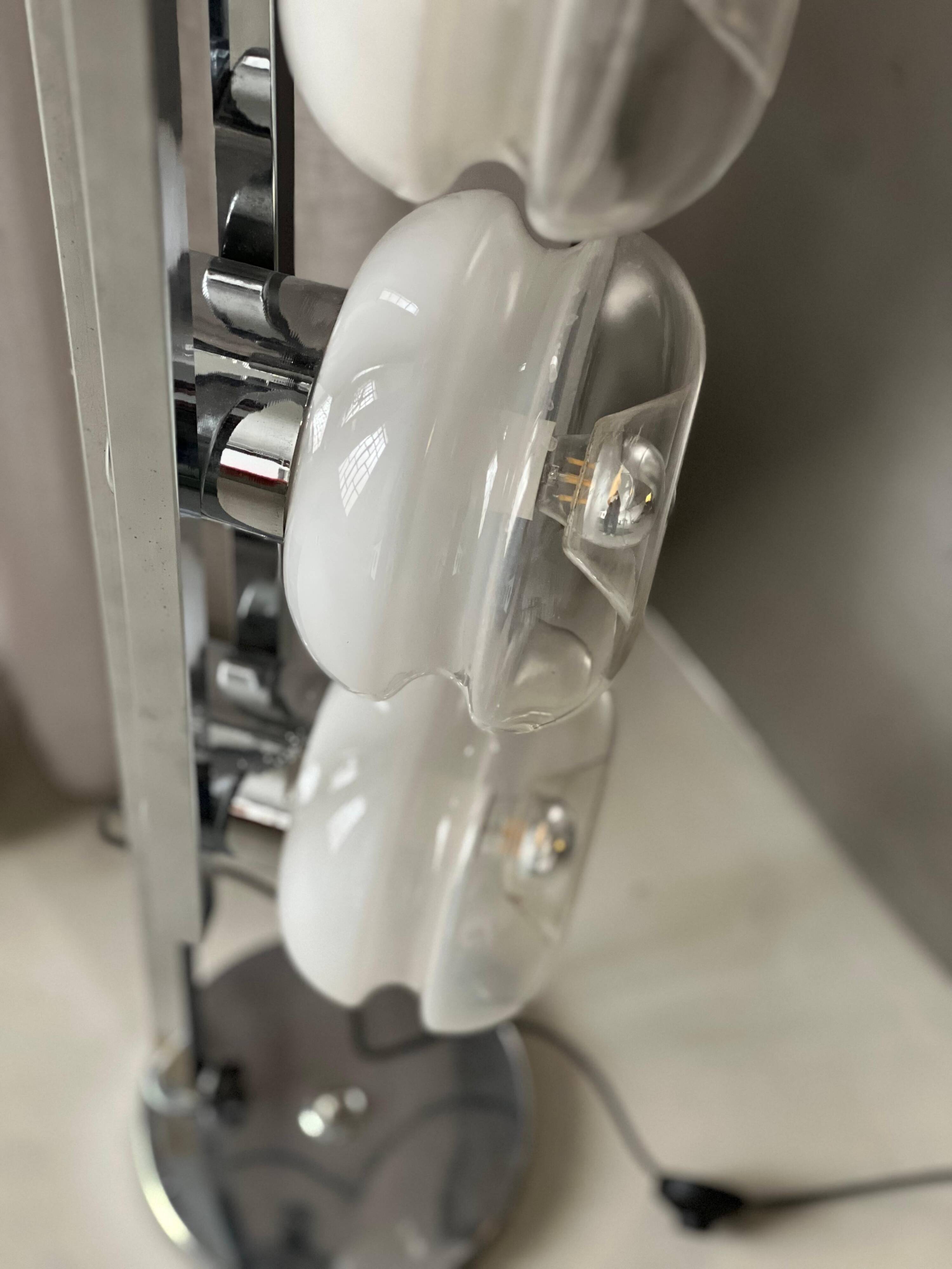 Vintage Italian Floor Lamp in Chromed Metal and Glass with Three Faded Shades