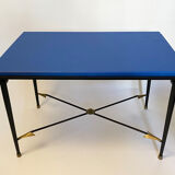 Art Deco wrought iron side table with brass arrow decor, from the 1940s