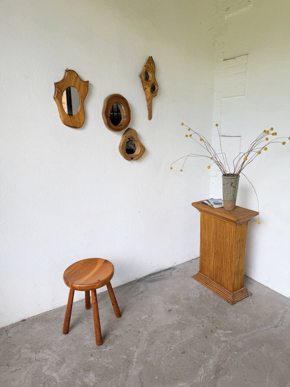 Set de 4 miroirs organiques brutalistes en bois années 50
